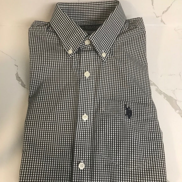 US Polo Assn. Men’s Non Iron US 15 LS 32/33 Button Down Shirt Black and White - Picture 1 of 8